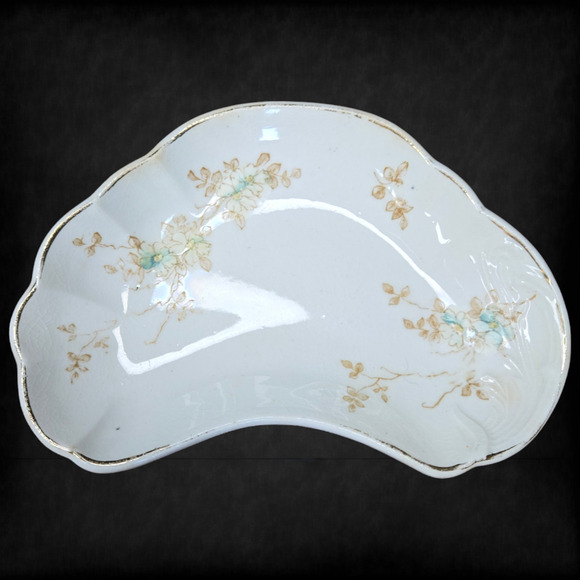 Antique Blue Floral Bone Porcelain Royal Hand Painted Trinket Dish - Picture 15 of 15